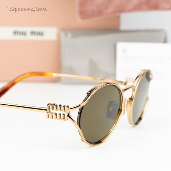 Miu Miu Women Sunglasses Brass Gold Dark Brown Oval MU52YS 7OE01T BRAND NEW main image 7